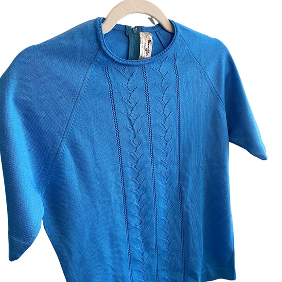 VINTAGE 60s Blue Polyester Shirt - Picture 2 of 4